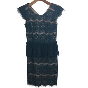 Maeve Anthropologie Womens Elsa Lace Peplum Cap Sleeve Dress Teal Blue Size XS